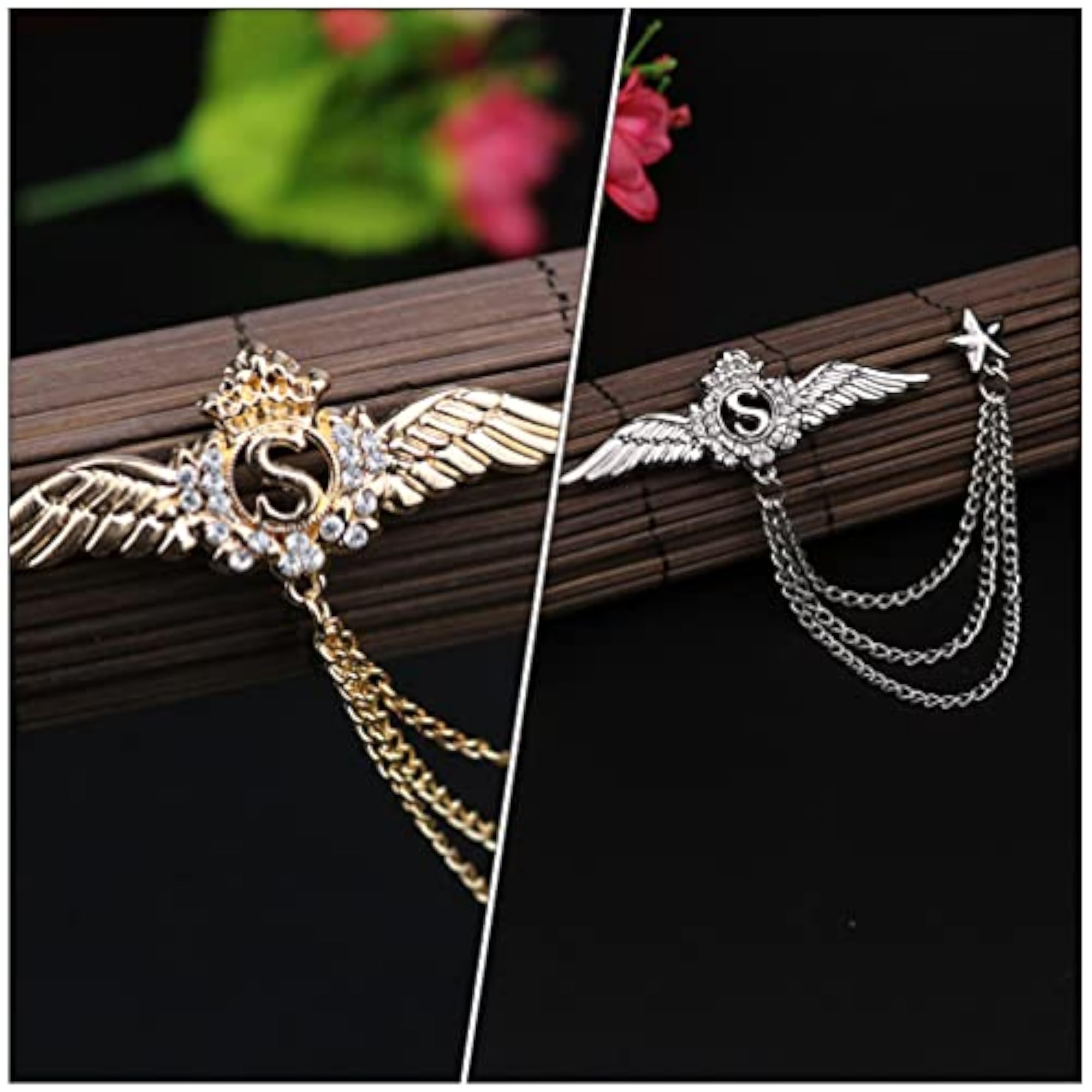 2pcs Chain Brooch Pin with Angel Wings Design